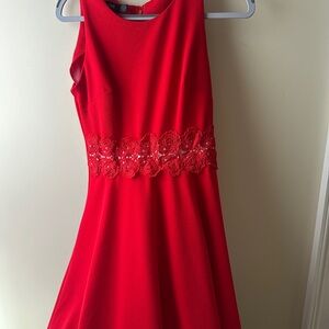 Elegant Red Dress with Floral Lace